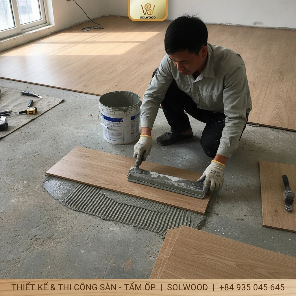 Hình ảnh Tự Dán Sàn Nhựa Giả Gỗ Trên Nền Xi Măng: Đơn Giản, Hiệu Quả. - 1