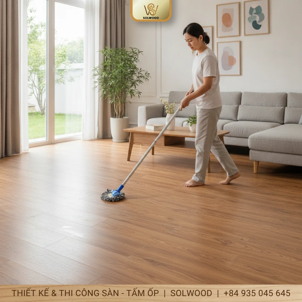 Hình ảnh Bí kíp vệ sinh sàn nhựa giả gỗ: Nhanh gọn, sạch bong. - 1