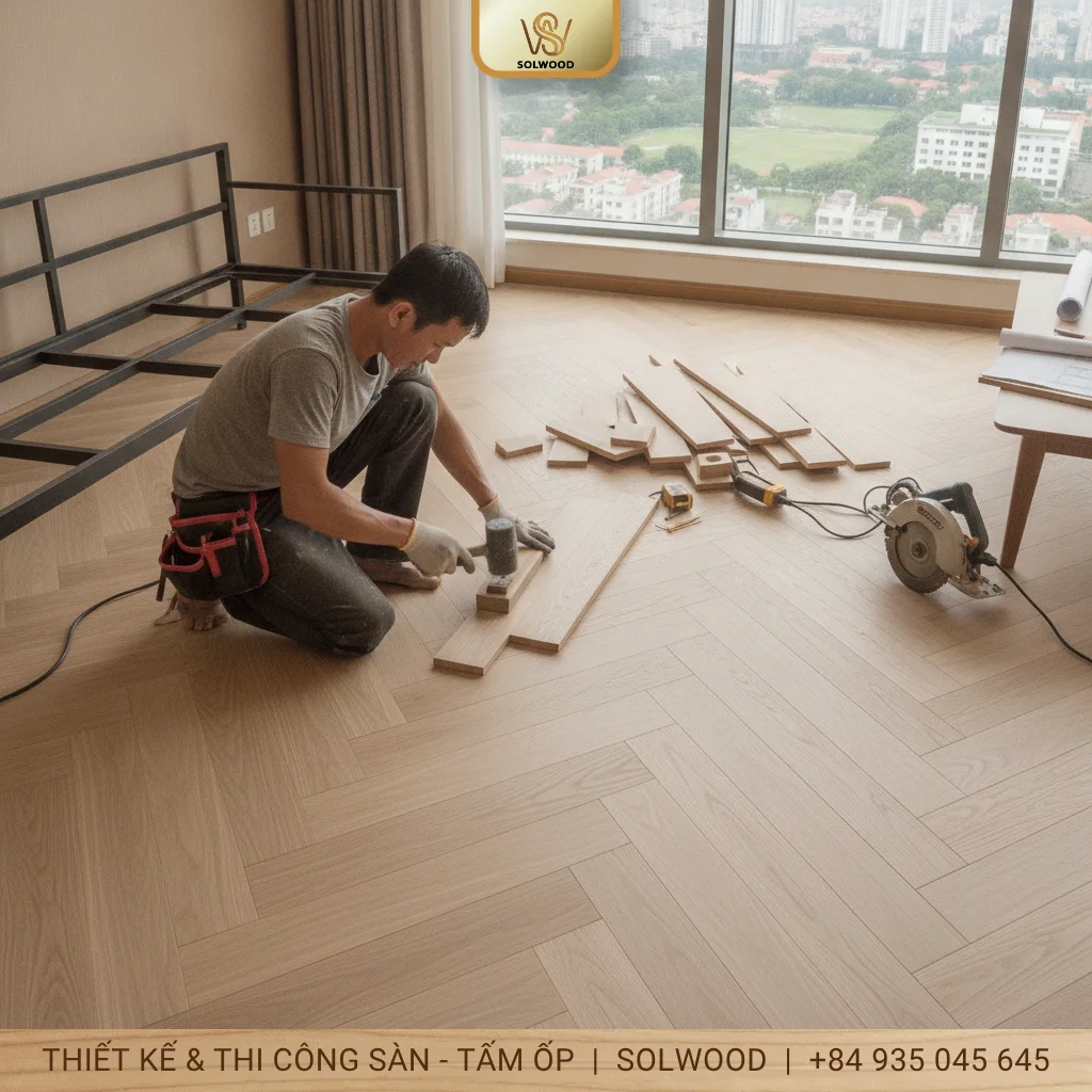 Hình ảnh Kỹ thuật thi công sàn gỗ xương cá chuẩn xác nhất 2026 - 1