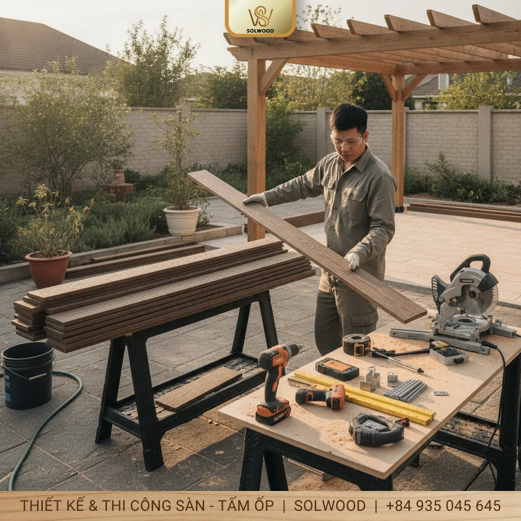 Hình ảnh Hướng dẫn chi tiết thi công giàn hoa Pergola gỗ nhựa ngoài trời - 1
