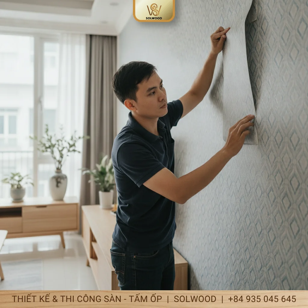 Hình ảnh Bí quyết dán giấy dán tường tự dính không nhăn, đẹp hoàn hảo - 1