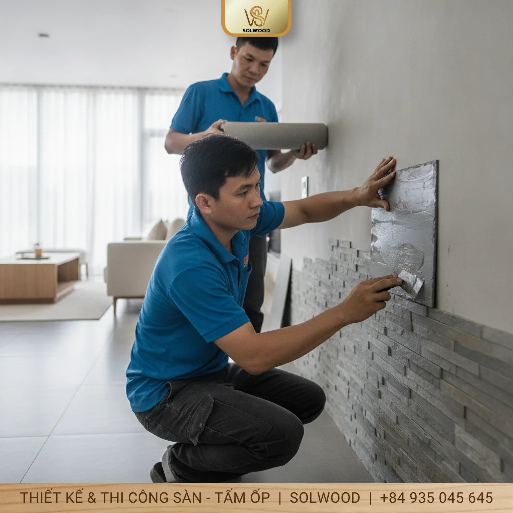 Hình ảnh Hướng dẫn thi công tấm ốp đá dẻo: Từng bước chuẩn kỹ thuật. - 1