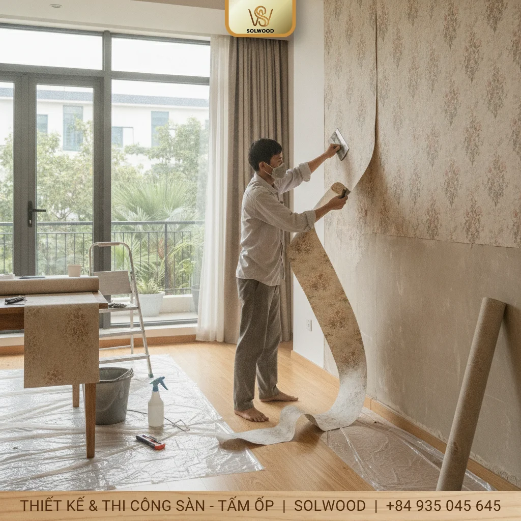 Hướng dẫn cách bóc giấy dán tường cũ nhanh nhất - hình 2