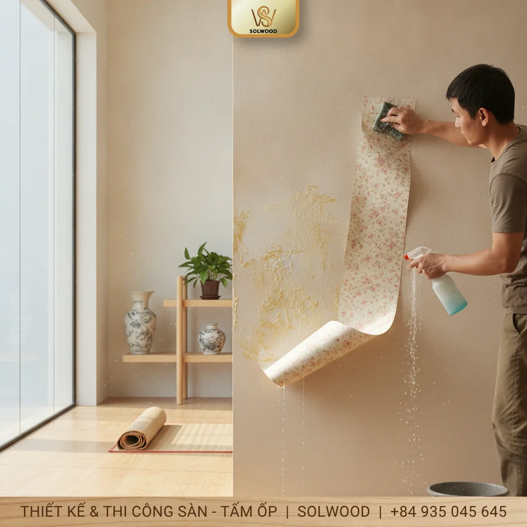 Hướng dẫn cách bóc giấy dán tường cũ nhanh nhất - hình 3