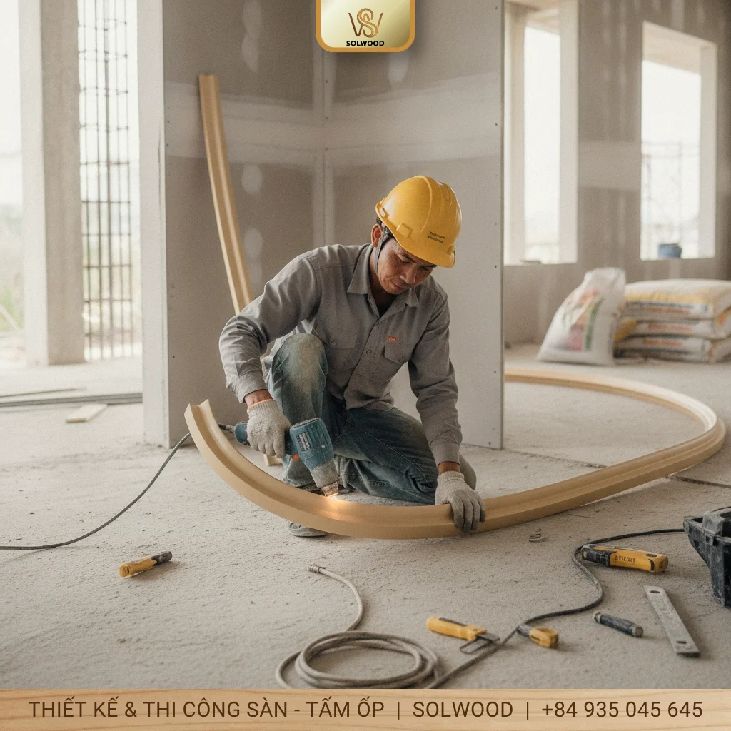 Hướng dẫn cách uốn cong phào chỉ nhựa PU tại công trình - hình 3