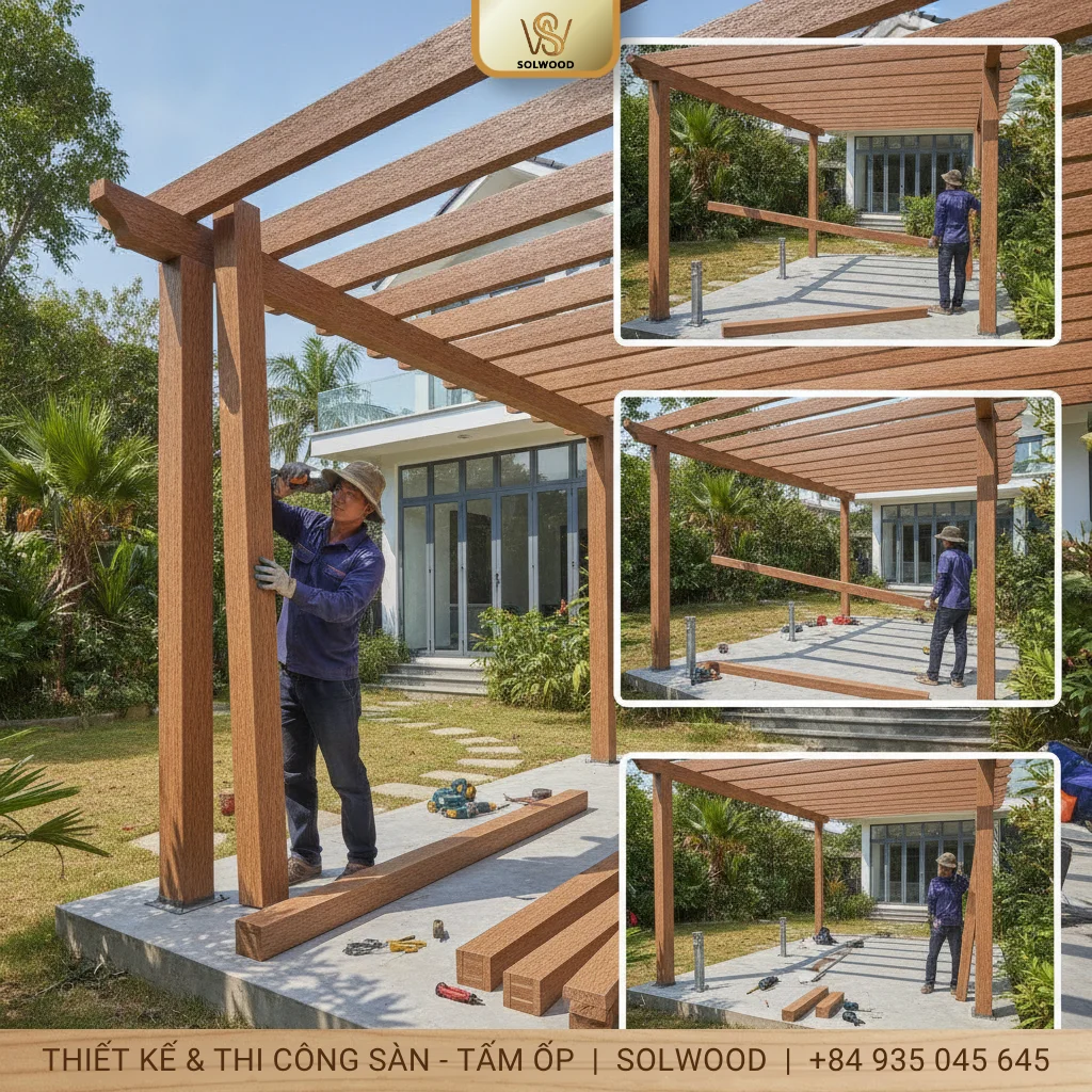 Hướng dẫn thi công giàn hoa Pergola gỗ nhựa ngoài trời - hình 2