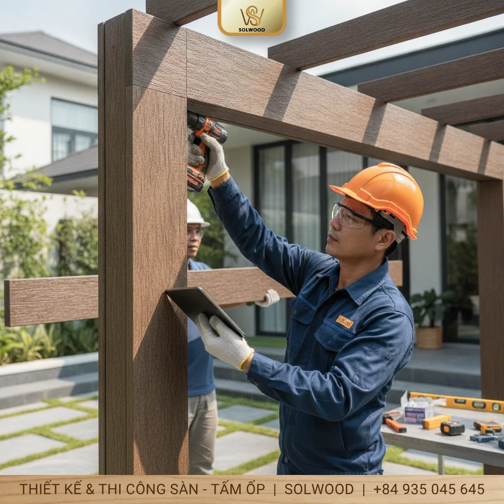 Hướng dẫn thi công giàn hoa Pergola gỗ nhựa ngoài trời - hình 3