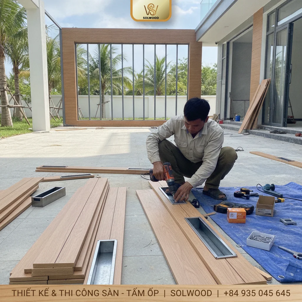 Hướng dẫn thi công thanh lam gỗ nhựa ngoài trời có luồn thép hộp - hình 1