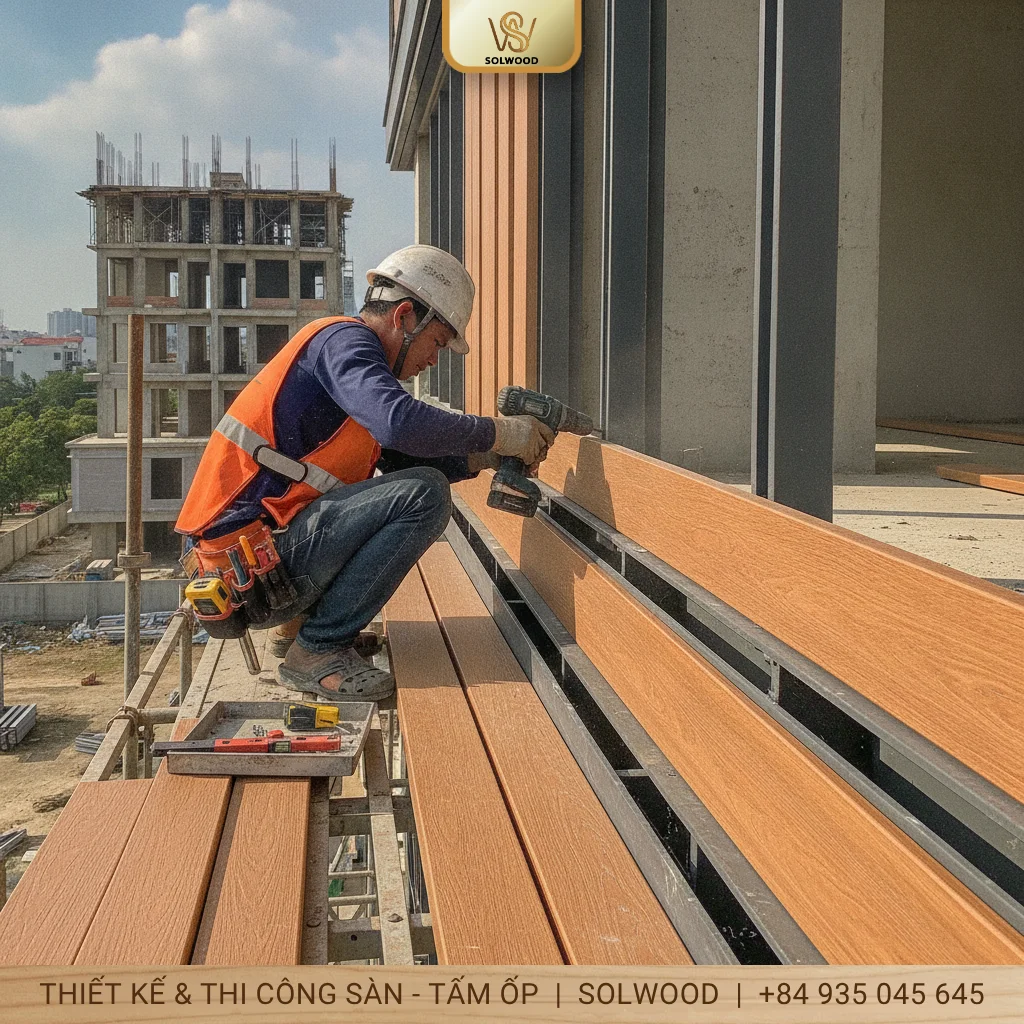 Hướng dẫn thi công thanh lam gỗ nhựa ngoài trời có luồn thép hộp - hình 2