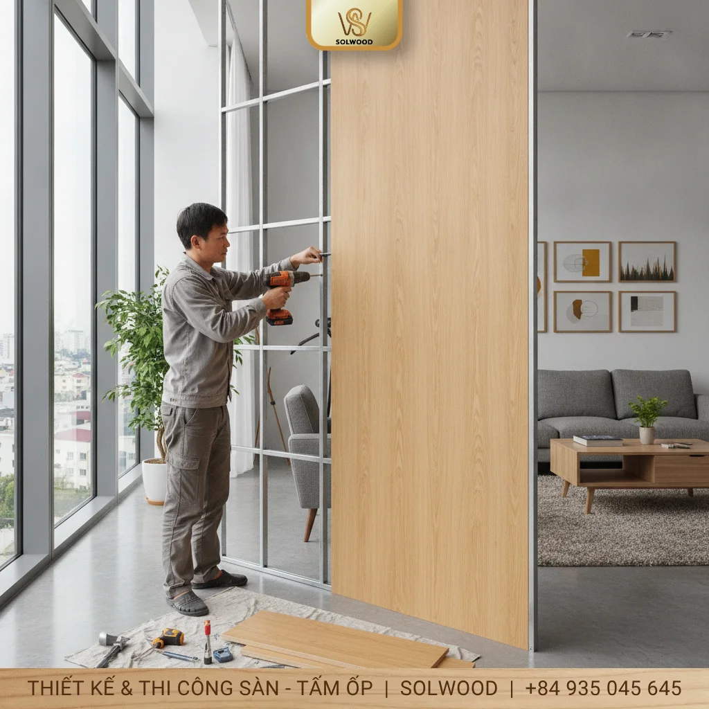 Hướng dẫn thi công vách ngăn nhựa giả gỗ 2 mặt - hình 1