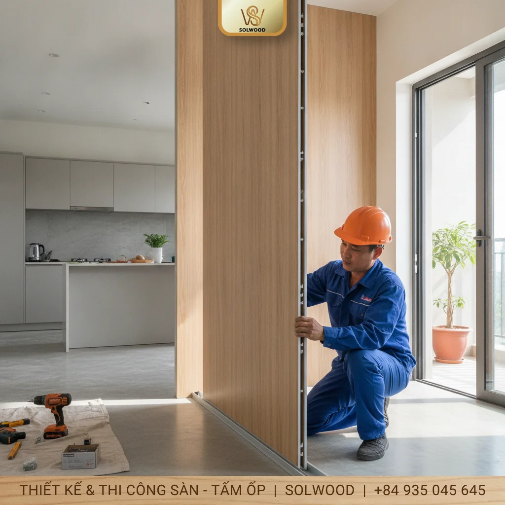 Hướng dẫn thi công vách ngăn nhựa giả gỗ 2 mặt - hình 2