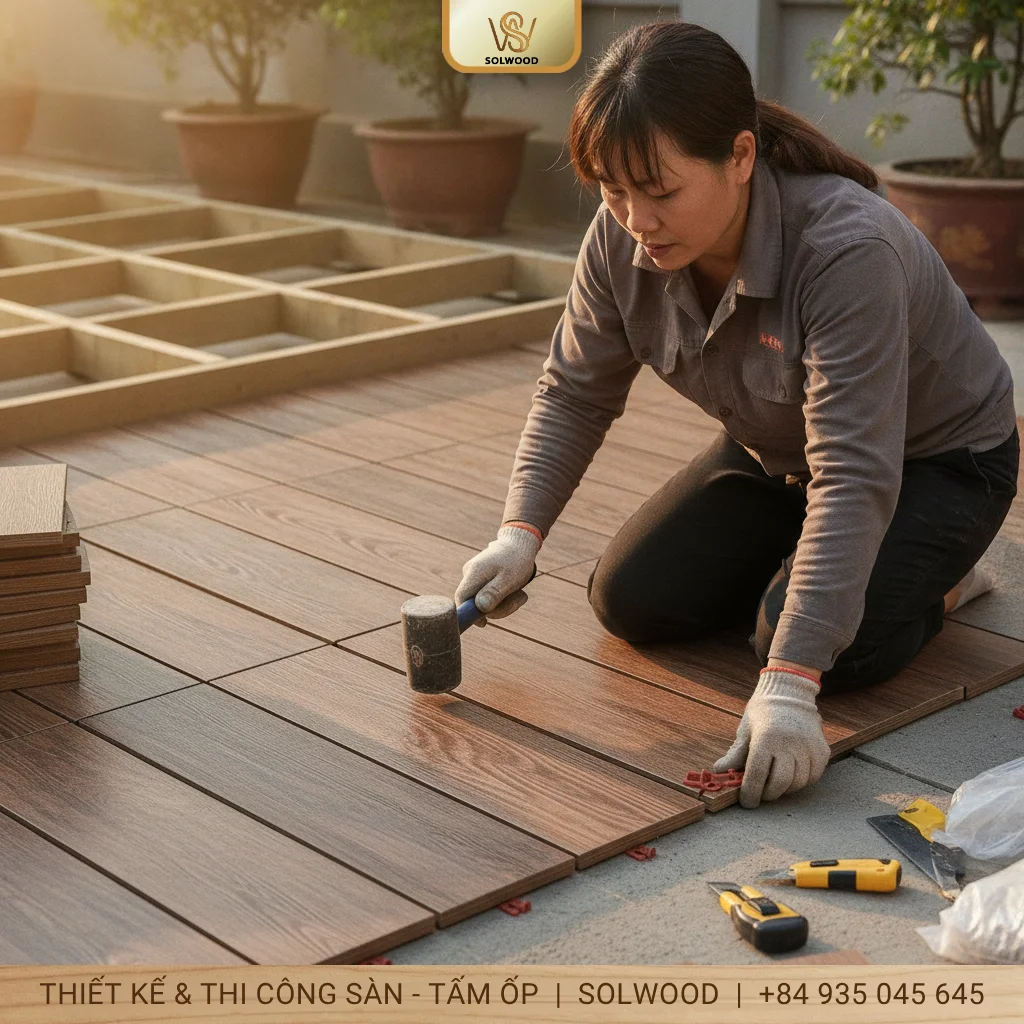 Hướng dẫn thi công vỉ gỗ nhựa ngoài trời nhanh gọn - hình 3