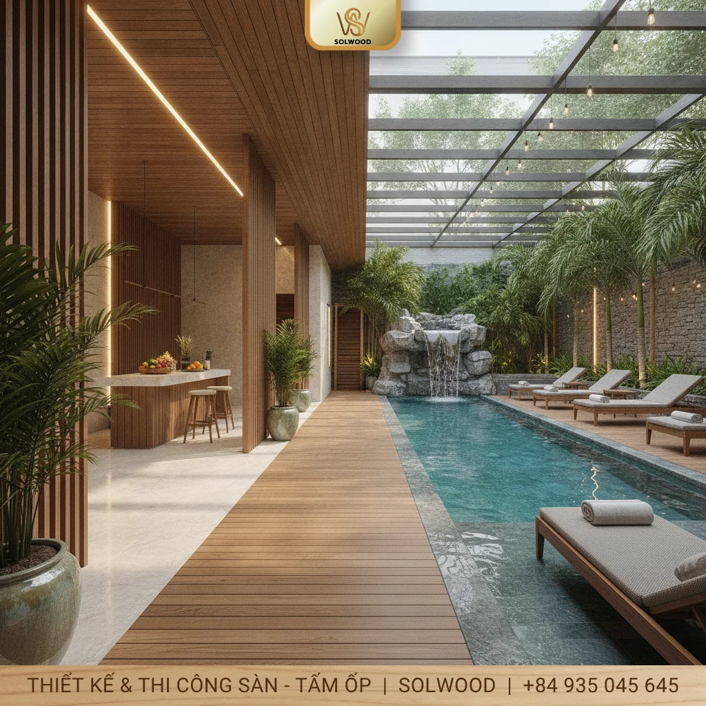 Nên làm sàn vật liệu nào cho Bể bơi trong nhà ngoài trời - hình 3