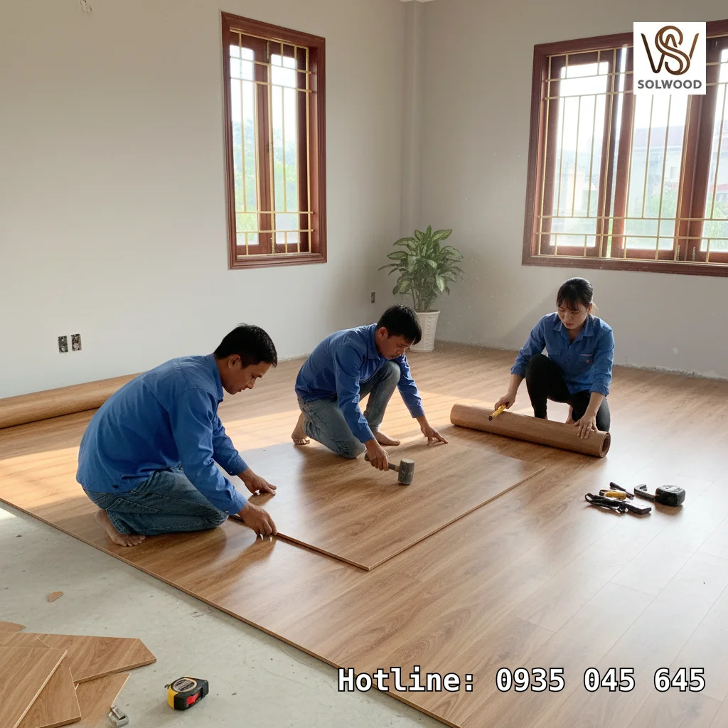 Thi công sàn nhựa giả gỗ hèm khóa, dán keo tại Huế giá rẻ - hình 1